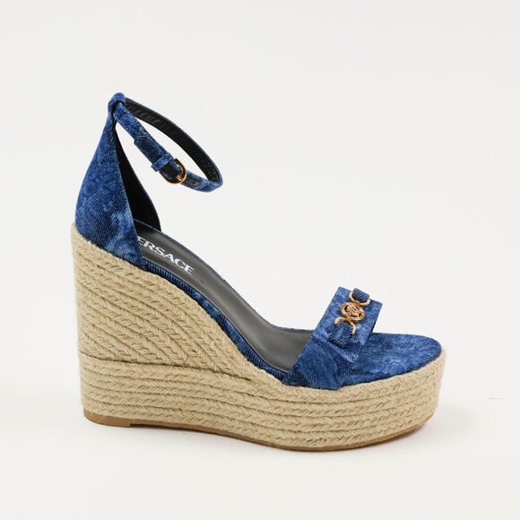 Versace Women Ankle Strap Espadrille Platform Wedge Sandals Navy Size 41EU/11US - Picture 1 of 7